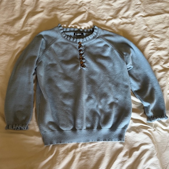 Blue Ruffle Knit Sweater - Picture 1 of 5